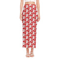 White And Red Spartan Pattern Print Side Slit Maxi Skirt