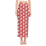 White And Red Spartan Pattern Print Side Slit Maxi Skirt