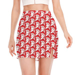 White And Red Spartan Pattern Print Side Slit Mini Skirt