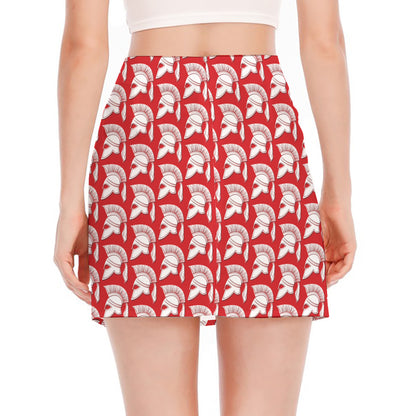 White And Red Spartan Pattern Print Side Slit Mini Skirt