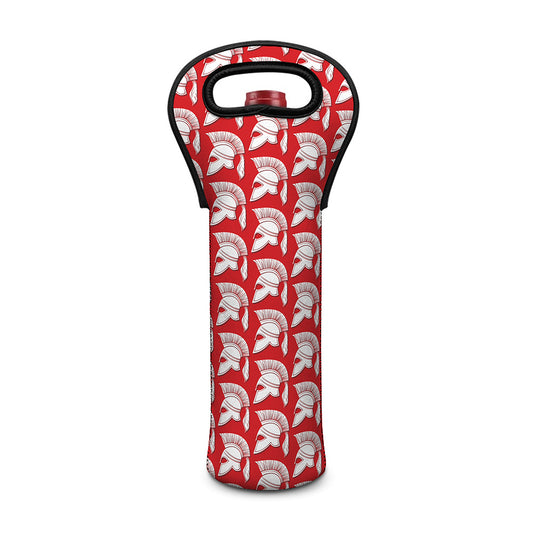 White And Red Spartan Pattern Print Single Neoprene Wine Tote