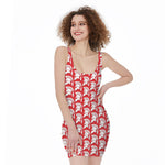 White And Red Spartan Pattern Print Sleeveless Bodycon Dress