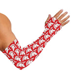 White And Red Spartan Pattern Print Sun Protection Arm Sleeves