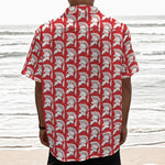 White And Red Spartan Pattern Print Textured Short Sleeve Shirt