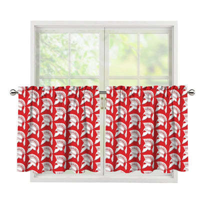 White And Red Spartan Pattern Print Tier Curtains
