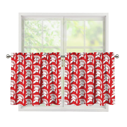 White And Red Spartan Pattern Print Tier Curtains