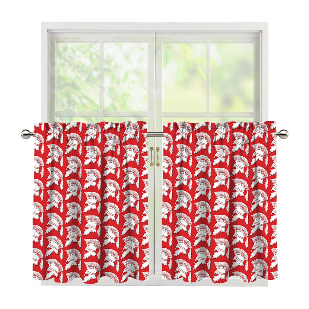 White And Red Spartan Pattern Print Tier Curtains