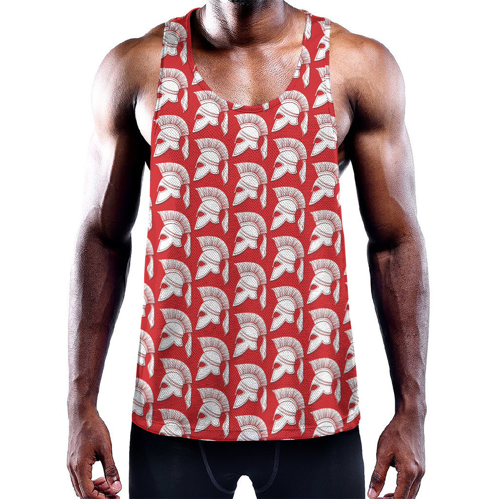 White And Red Spartan Pattern Print Training Tank Top