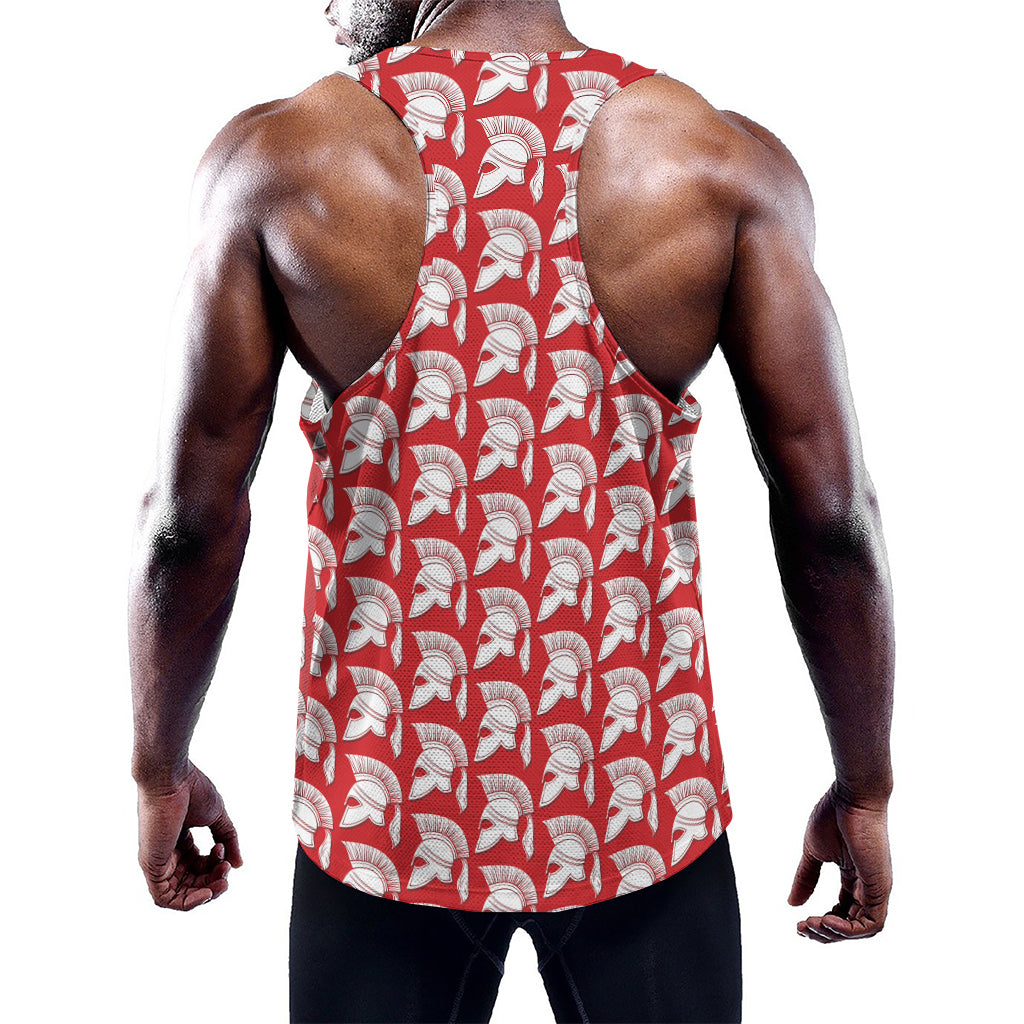 White And Red Spartan Pattern Print Training Tank Top