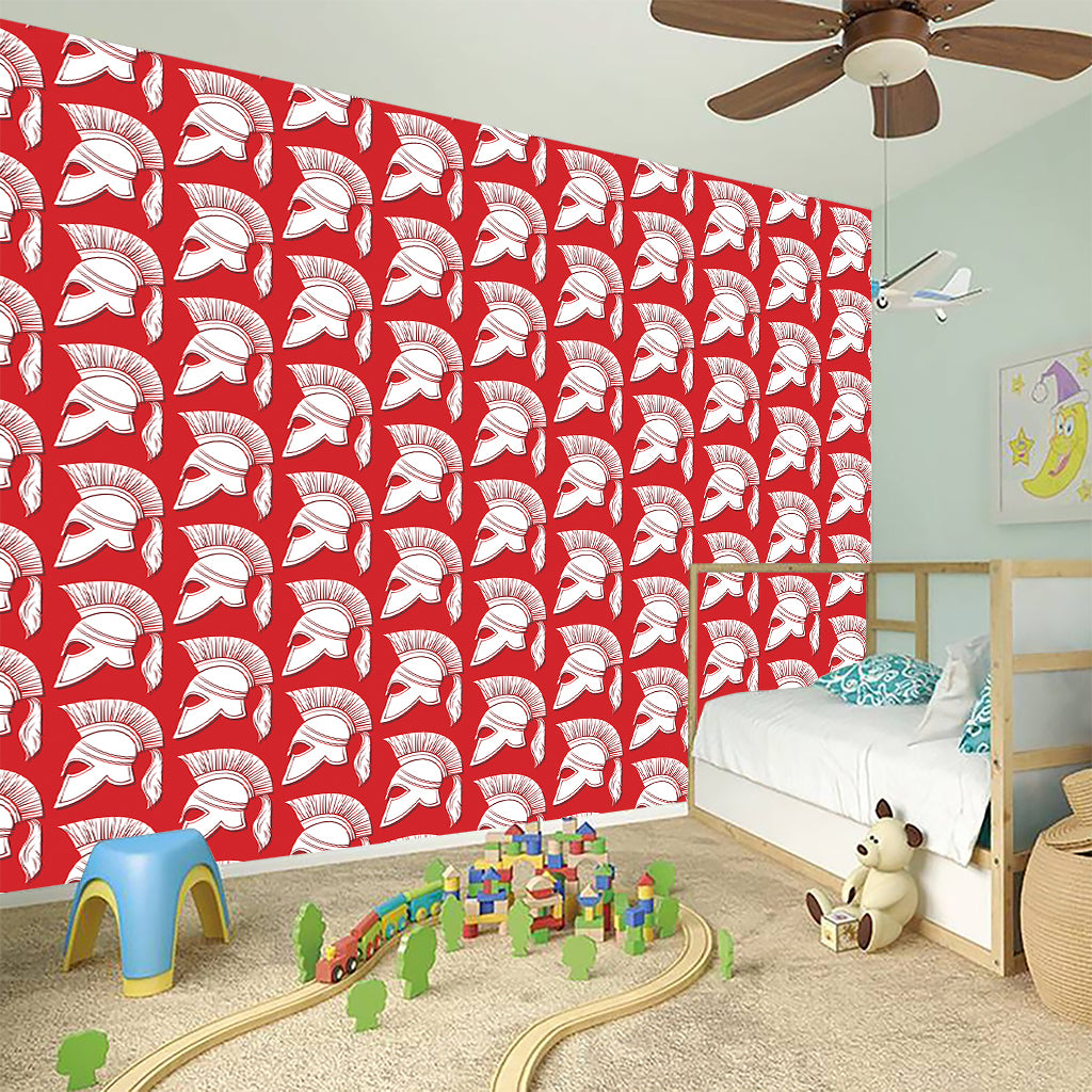 White And Red Spartan Pattern Print Wall Sticker
