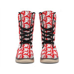 White And Red Spartan Pattern Print Winter Boots