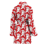 White And Red Spartan Pattern Print Women's Bathrobe