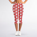 White And Red Spartan Pattern Print Women's Capri Leggings