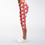 White And Red Spartan Pattern Print Women's Capri Leggings