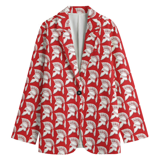 White And Red Spartan Pattern Print Women's Cotton Blazer