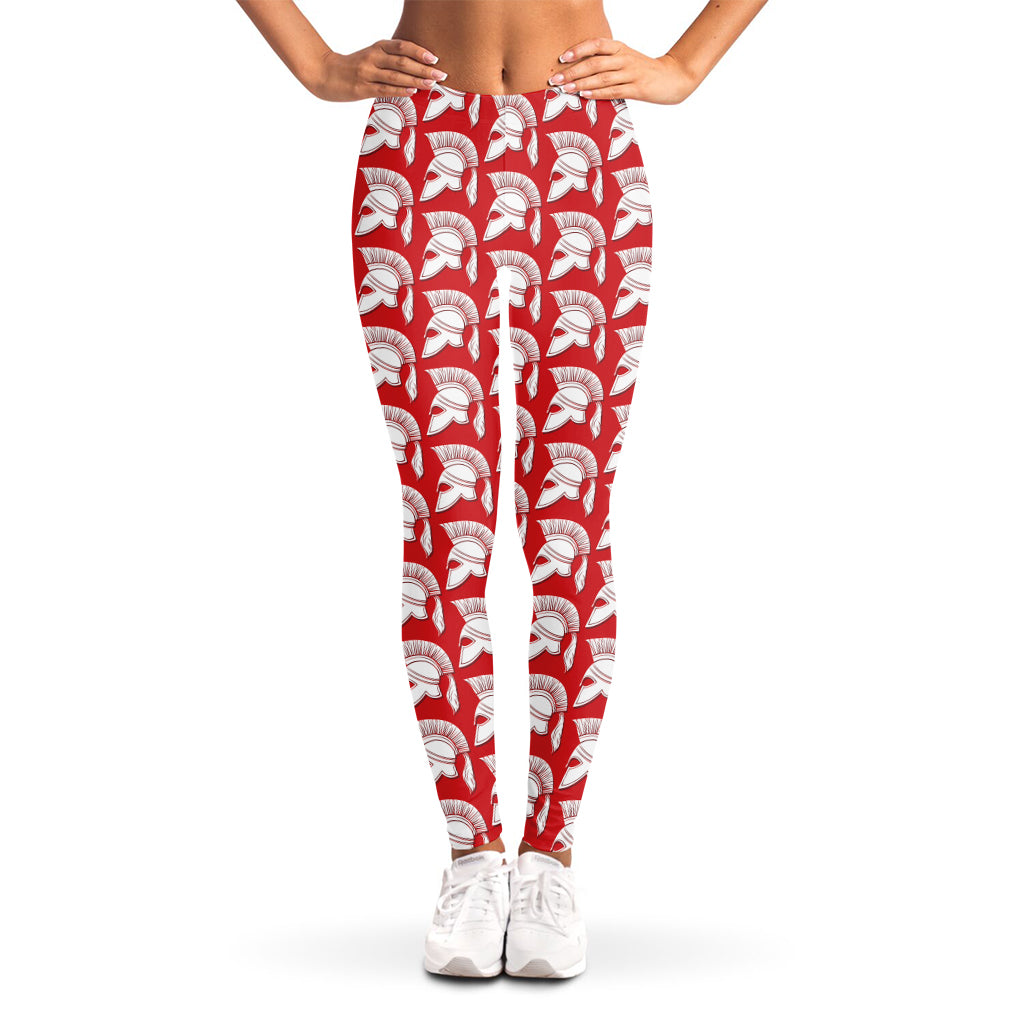 White And Red Spartan Pattern Print Women's Leggings