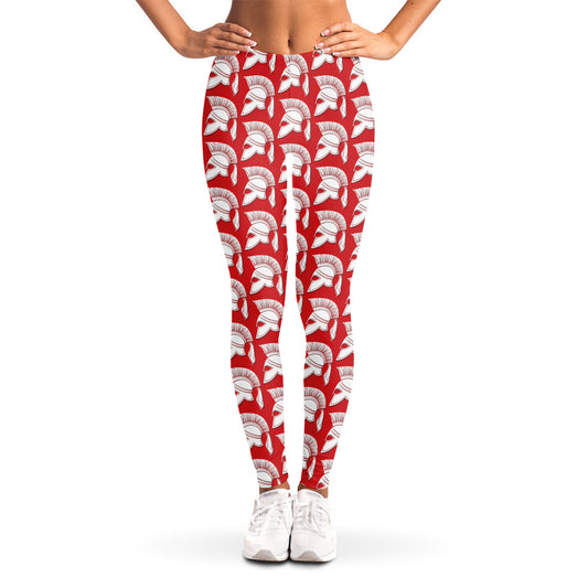 White And Red Spartan Pattern Print Women's Leggings