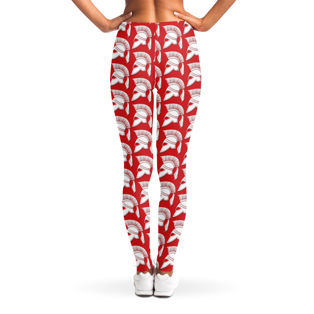 White And Red Spartan Pattern Print Women's Leggings