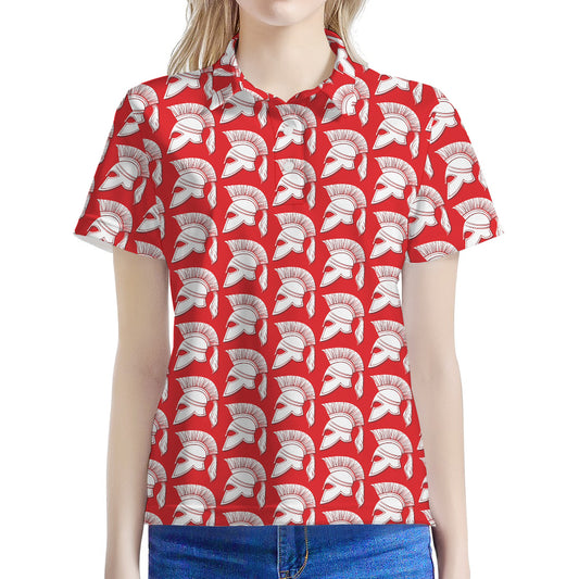 White And Red Spartan Pattern Print Women's Polo Shirt