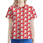 White And Red Spartan Pattern Print Women's Polo Shirt