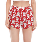 White And Red Spartan Pattern Print Women's Split Running Shorts