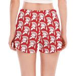 White And Red Spartan Pattern Print Women's Split Running Shorts
