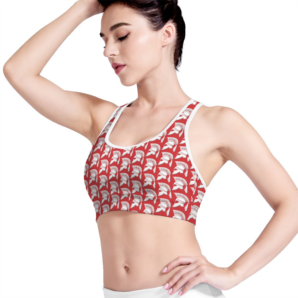 White And Red Spartan Pattern Print Women's Sports Bra