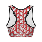 White And Red Spartan Pattern Print Women's Sports Bra