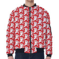 White And Red Spartan Pattern Print Zip Sleeve Bomber Jacket