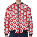 White And Red Spartan Pattern Print Zip Sleeve Bomber Jacket