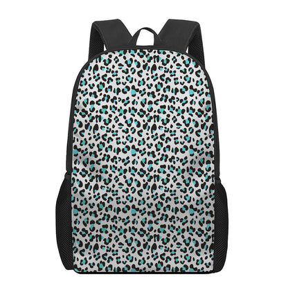 White And Teal Leopard Print 17 Inch Backpack
