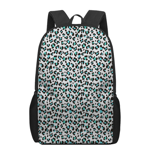 White And Teal Leopard Print 17 Inch Backpack