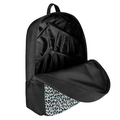 White And Teal Leopard Print 17 Inch Backpack