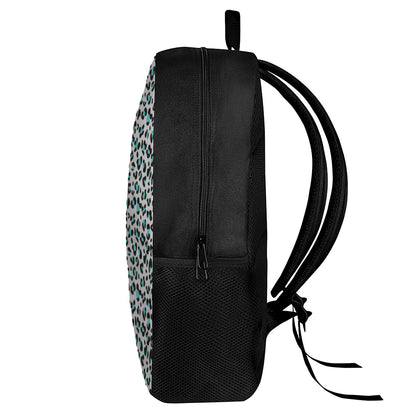 White And Teal Leopard Print 17 Inch Backpack