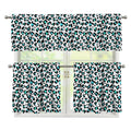 White And Teal Leopard Print 3 Piece Kitchen Curtains