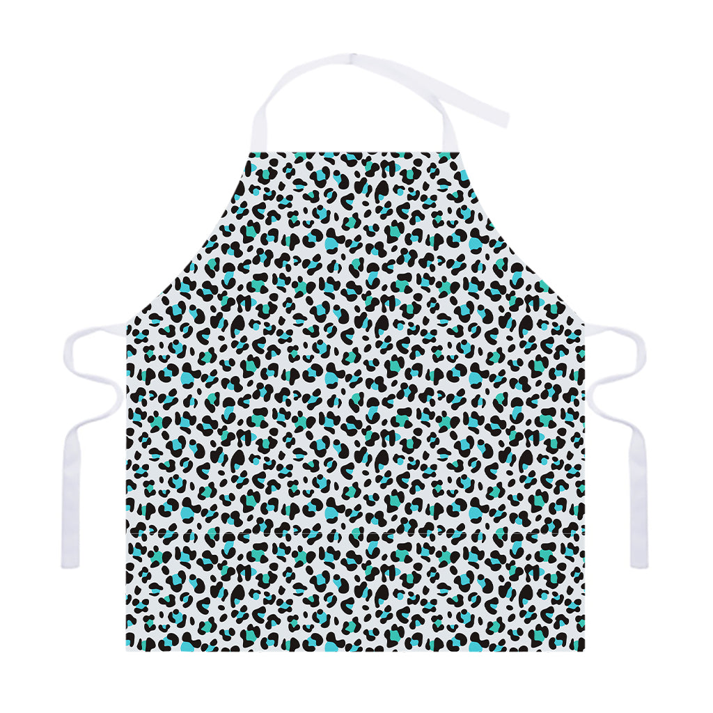 White And Teal Leopard Print Adjustable Apron