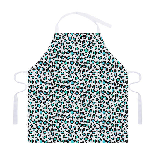 White And Teal Leopard Print Adjustable Apron
