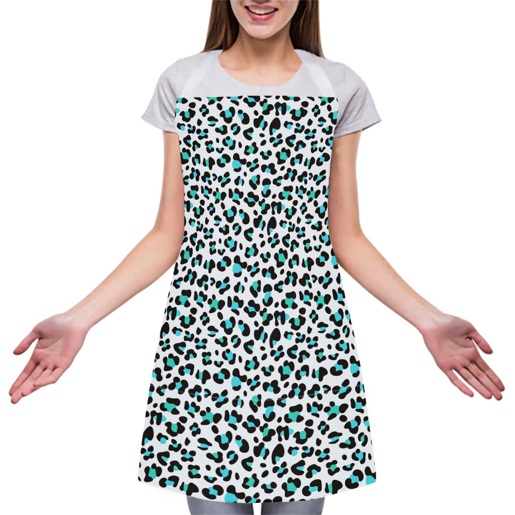White And Teal Leopard Print Adjustable Apron