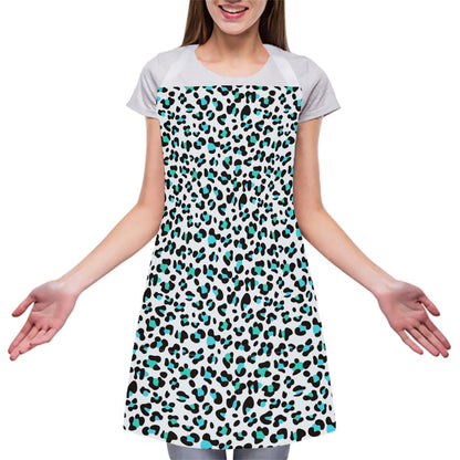 White And Teal Leopard Print Adjustable Apron
