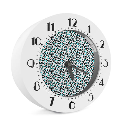 White And Teal Leopard Print Alarm Clock