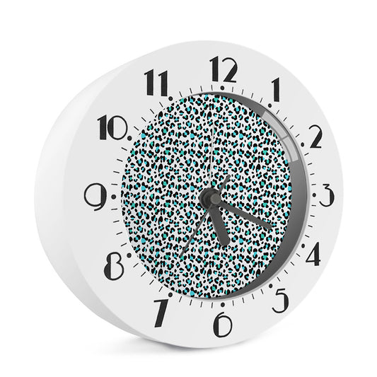 White And Teal Leopard Print Alarm Clock