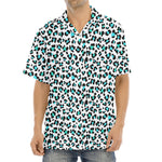 White And Teal Leopard Print Aloha Shirt