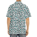 White And Teal Leopard Print Aloha Shirt