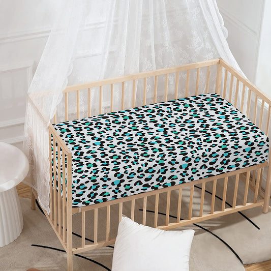 White And Teal Leopard Print Baby Crib Sheet