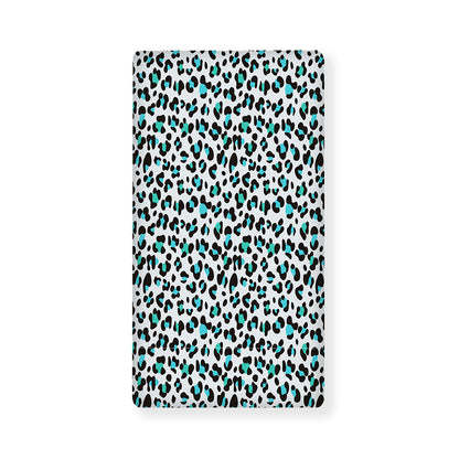 White And Teal Leopard Print Baby Crib Sheet