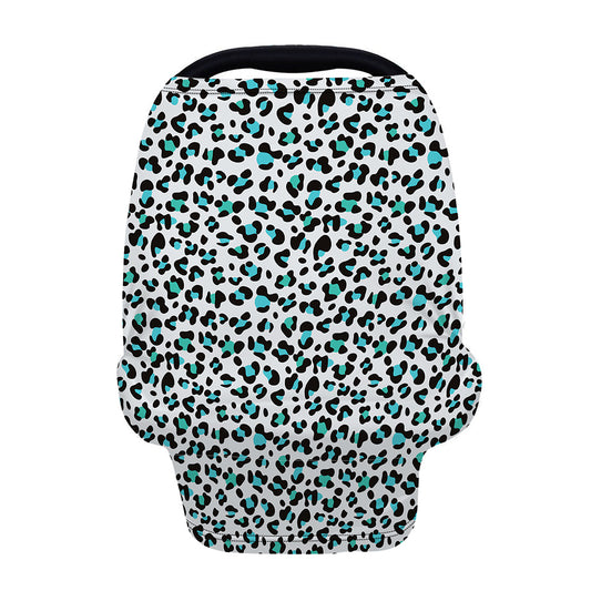 White And Teal Leopard Print Baby Seat Cover