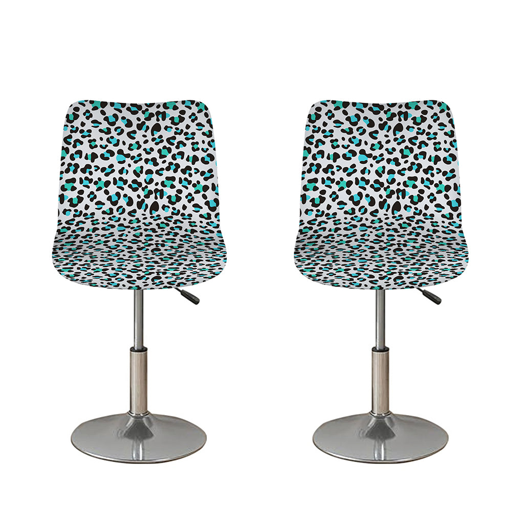 White And Teal Leopard Print Bar Stool Covers