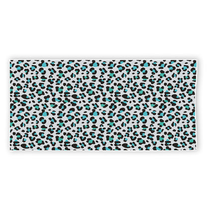 White And Teal Leopard Print Beach Towel