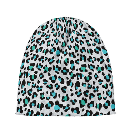 White And Teal Leopard Print Beanie