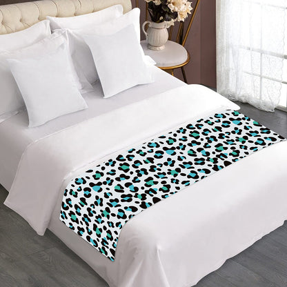 White And Teal Leopard Print Bed Runner